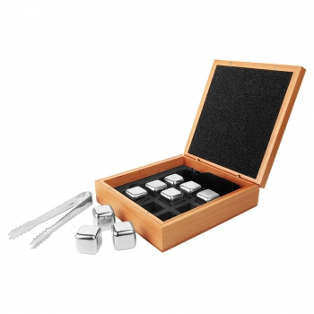 Personalized Stainless Steel Whiskey Stone Set in Bamboo Case