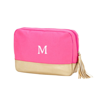 Personalized Embroidered Hot Pink Cabana Cosmetic Bag