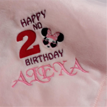 Happy 2nd Birthday Embroidered Pink Luxuriously Baby Blanket