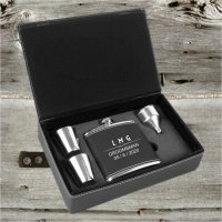 Personalized Black And  Silver Groomsmen  Flask Gift set
