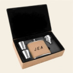 Personalized Light Brown Leatherette Flask Gift Set
