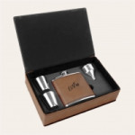 Personalized Dark Brown Leatherette Flask Gift Set