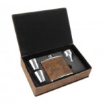 Personalized Rustic and Gold Leatherette Flask Gift Set
